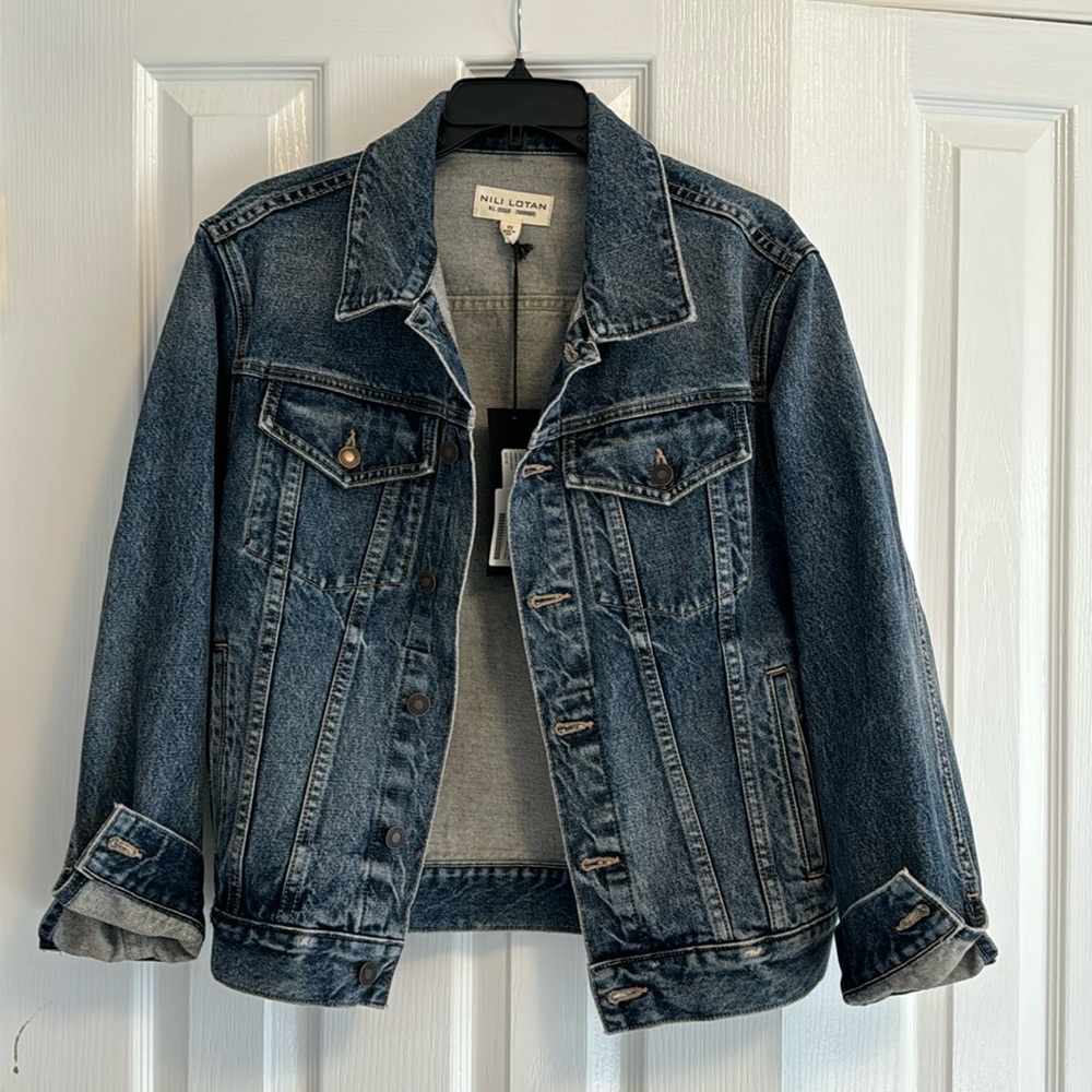 Nili Lotan Hubert Oversized Jean Jacket in Ocean Wash, Size XS NWT!